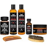 Live Bearded Total Beardsman Kit - Complete Beard Growth Kit for Men - Beard Oil, Butter, Wash, Conditioner, Vitamins, Comb, Brush | American - Cedar, Vetiver, Bergamot