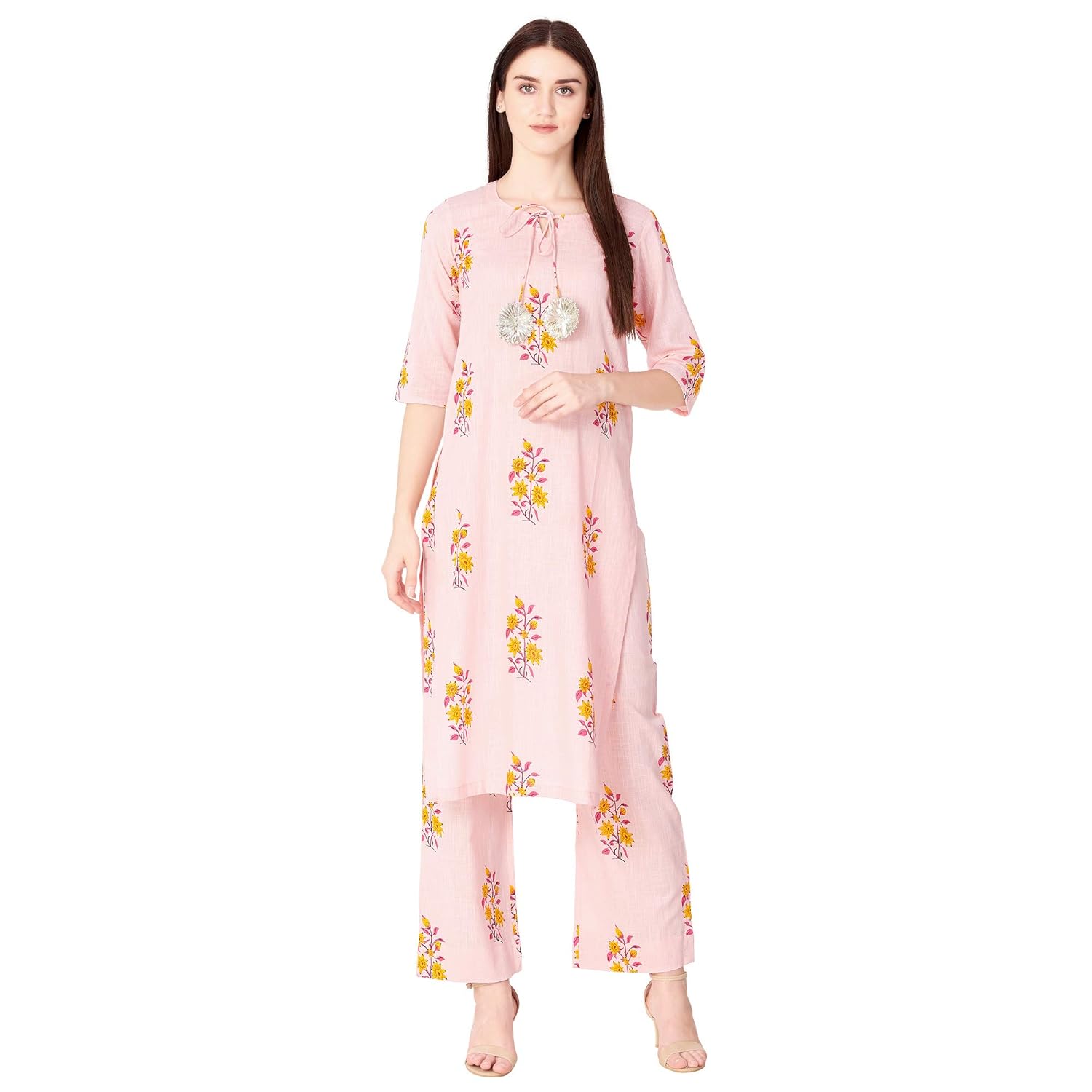 khushal k women's cotton printed kurta with palazzo pant set