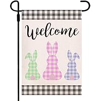 Doncida Welcome Easter Garden Flag Double Sided Buffalo Plaid Bunny Rabbit Garden Flag, Burlap Rustic Farmhouse Yard…