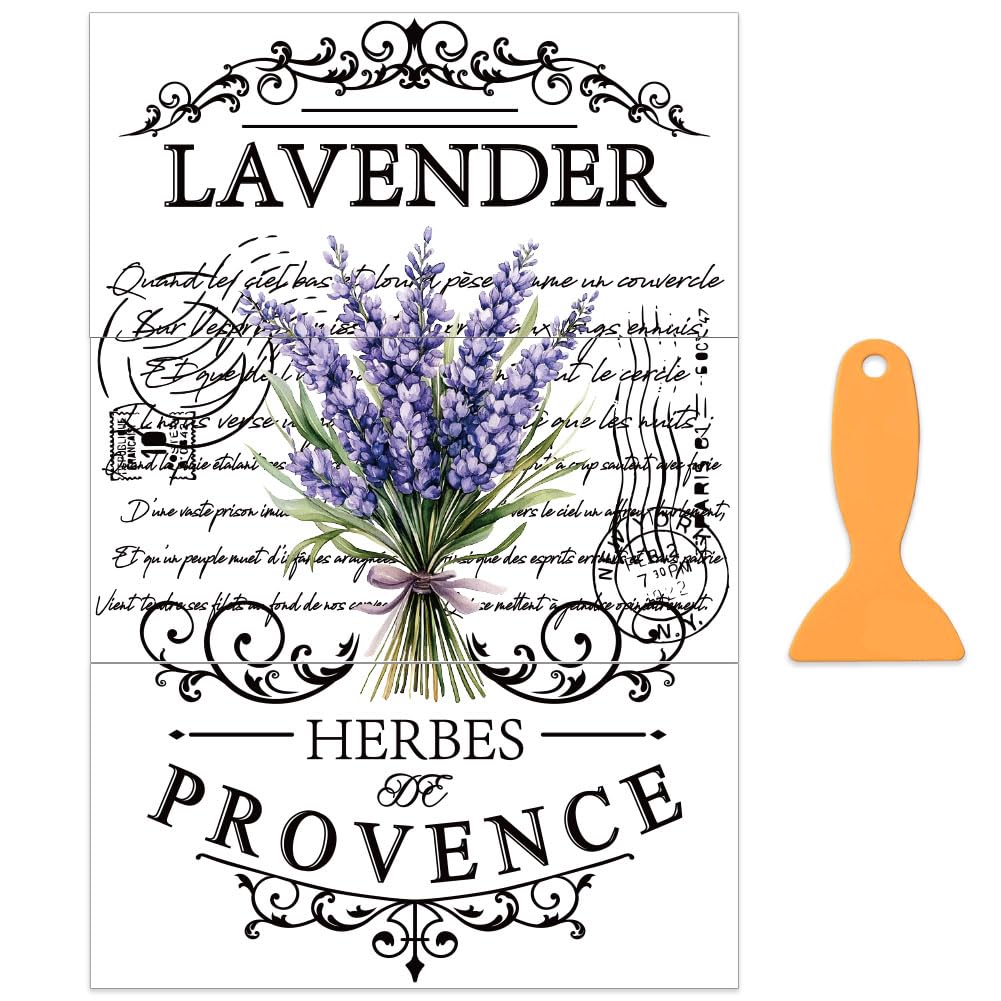 OLYCRAFT 3pcs/Set Lavender Rub on Transfers for Furniture and Crafts 30x15cm Vintage Logo Furniture Decals Lavender HERBES DE Provence Transfer Rub on Decals with 1pc Scraper for Furniture Home Decor
