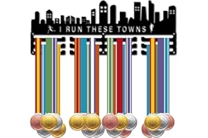 CREATCABIN Running Medal Hanger Display Sports Medal Holder Over 60+ Medals Award Iron Rack Frame Wall Mounted Hanging for Medalist Runner Marathon Athlete Gift 15.7 x 5.9 Inch-I Run These Towns