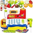 FUNERICA Toy Cash Register - with Large Interactive Coins Great for Toddlers - Scanner, Microphone, Calculator. Includes Grocery Food, Cuttable Fruit, Pretend Play Money - for Toddlers and Kids