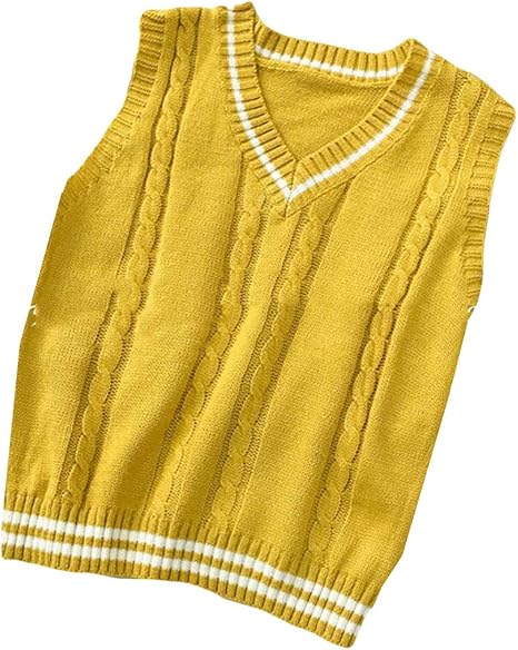 Amazon Alppvレディース ベスト ｖネック ニットベスト ニットセーター レディース 春 秋 カジュアル ベスト ゆる レディース ベスト 可愛いベスト チョッキ 学院風 通学イエローf ベスト 通販