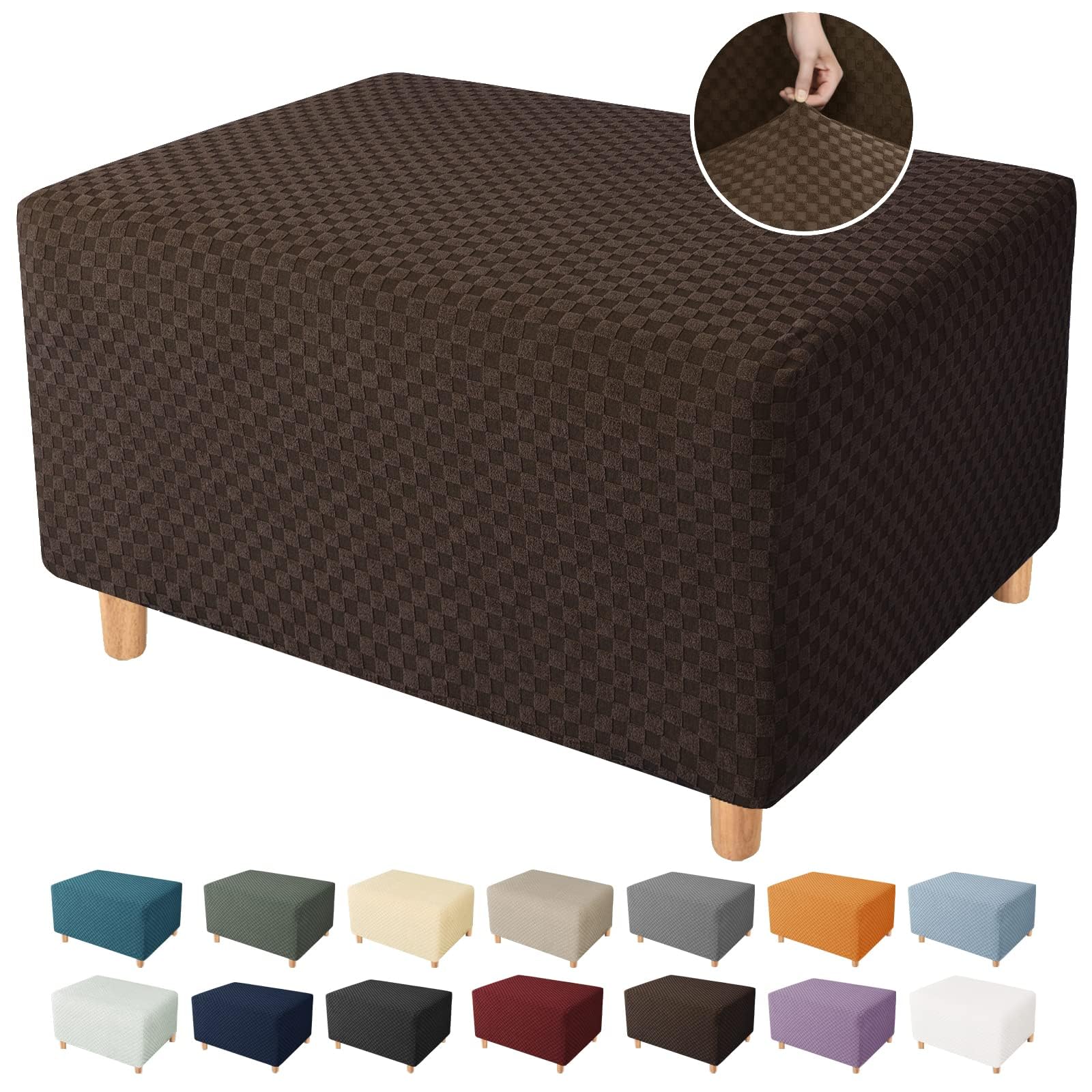 Photo 1 of YEMYHOM Ottoman Cover Latest Jacquard Design High Stretch Folding Storage Footstool Protector Rectangle Removable Slipcover (Ottoman Medium, Dark Coffee)