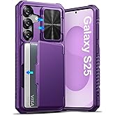 ATATOO for Samsung Galaxy S25 Case, Built-in Card Holder (Store 3-5 Cards) & Slide Camera Cover & RFID Blocking, Military Grade Protection, Hard Wallet Phone Case for Samsung S25 6.2", Dark Purple