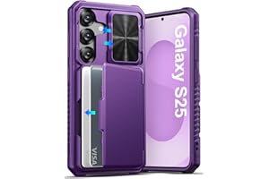 ATATOO for Samsung Galaxy S25 Case, Built-in Card Holder (Store 3-5 Cards) & Slide Camera Cover & RFID Blocking, Military Grade Protection, Hard Wallet Phone Case for Samsung S25 6.2", Dark Purple