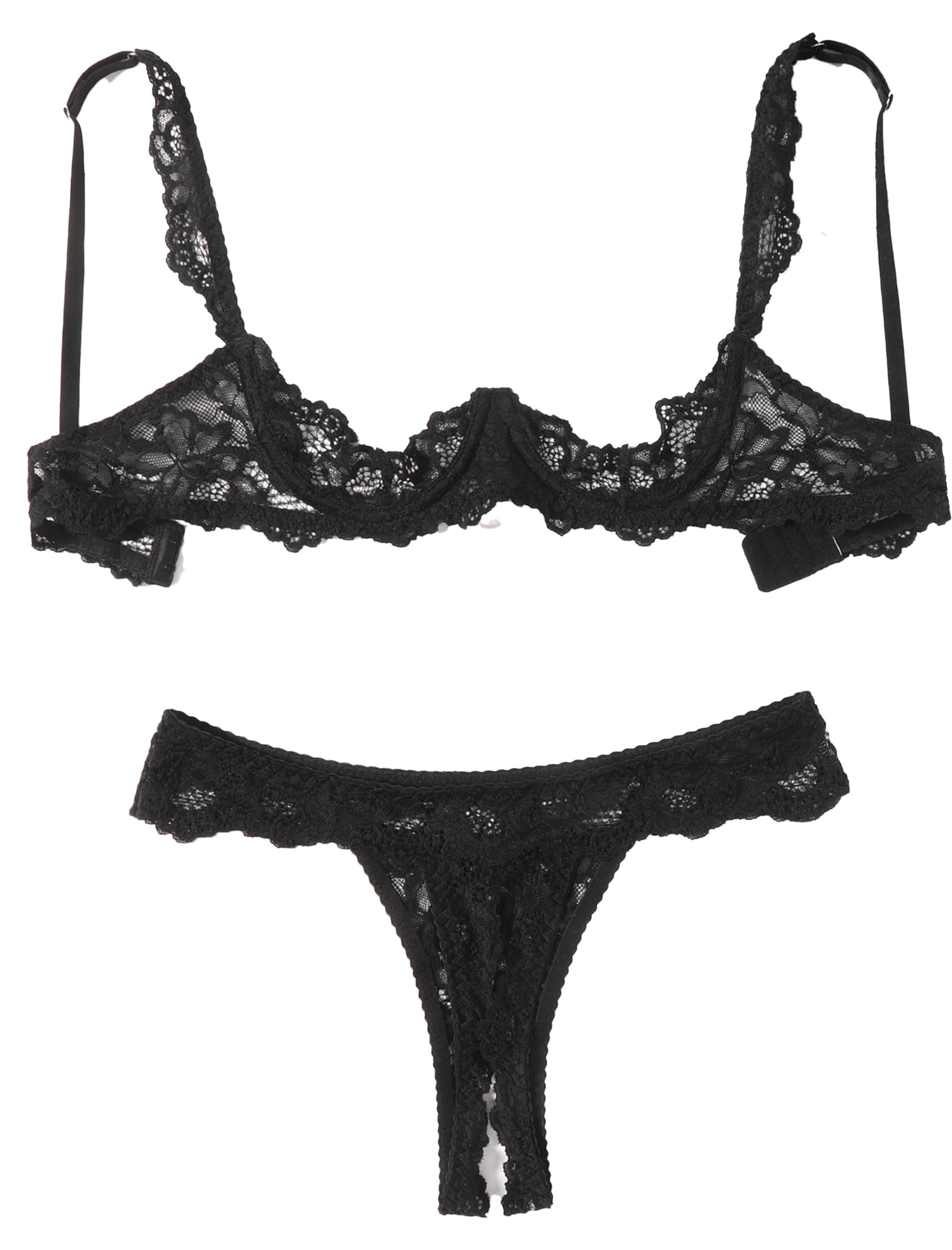 Photo 1 of Avidlove Black Lace Lingerie Set for Women Underwire Push Up Bra with Panties Lingerie Set Black M