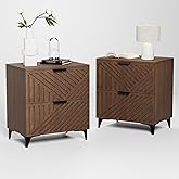 Royal Windsor Small Night Stand Set of 2, Fluted Nightstand with 2 Drawers, Side End Table with Storage, Modern Night Stand Bedside Table for Bedroom Full Size Bed, Brown