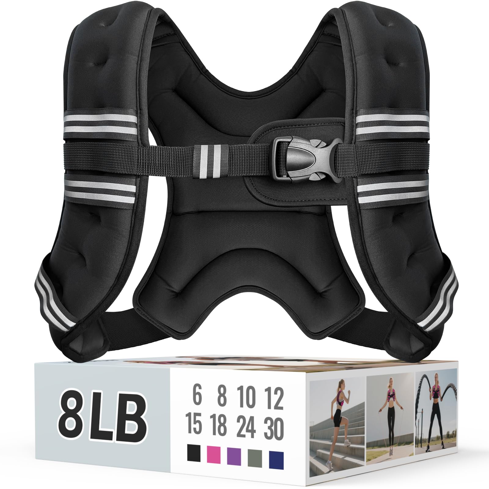 Photo 1 of Zeerun Weighted Vest for Women & Men with Reflective Stripe and Adjustable Buckle, Comfortable & Durable Rucking Vest for Walking, Running & Strength Training, 8LBS-Black