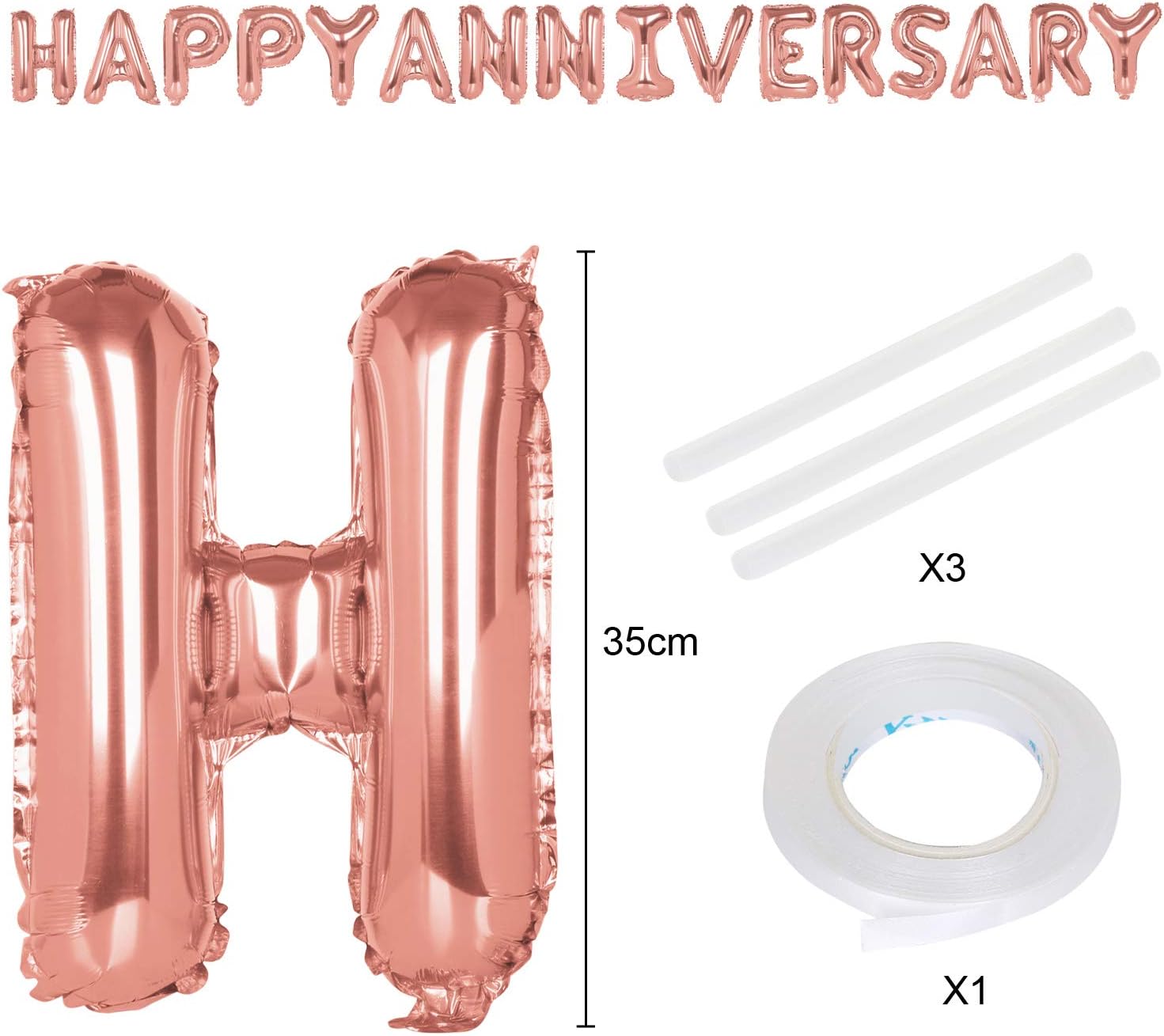 TRIXES Happy Anniversary Balloons, Rose Gold Foil Letters, 16 Inch Large Size - Image 4