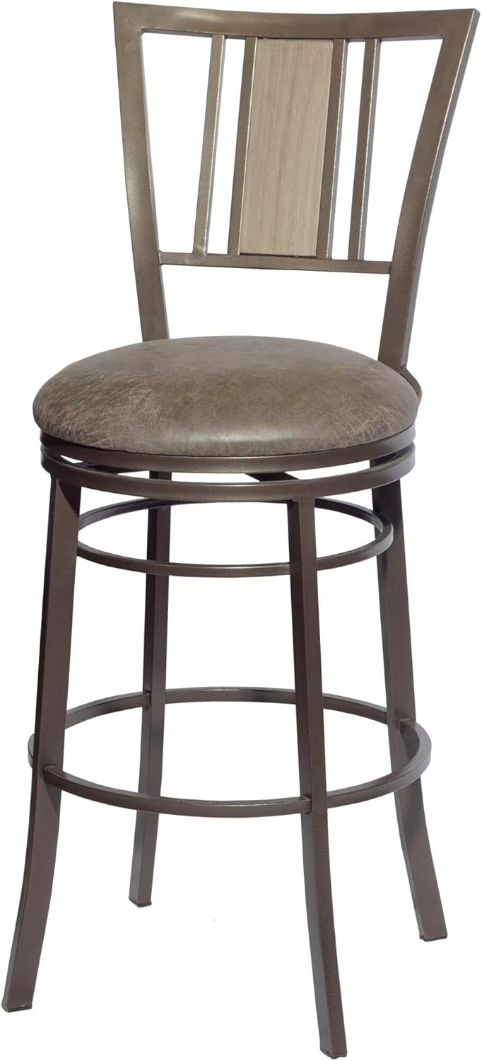 Swivel Counter Chair Height Brown Casual Transitional Faux Leather Metal Wood