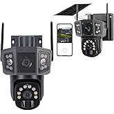 XUMIUZIY Solar Security Cameras Wireless Outdoor, 4K Battery Powered PTZ WiFi 8MP Security Camera, PIR Motion Detection & 360° Panoramic View, Dual Lens