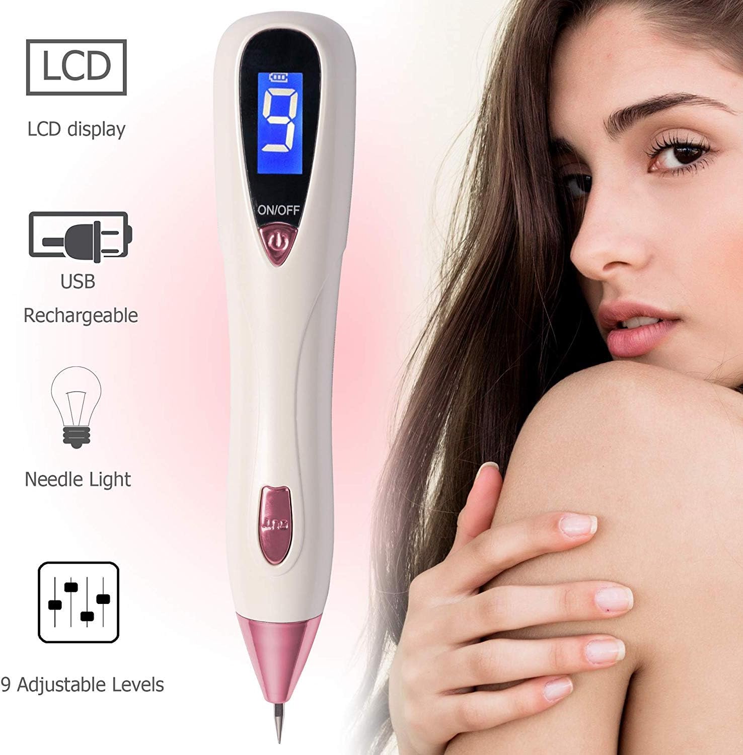 Mole Remover Pen-Upgraded Spot Eraser Pro with Portable USB Rechargeable PLYRFOCE Skin Tag Remover Kit with 9 Strength Modes& Spotlight, LCD Display for Tattoo Nevus Freckles Birth Mark