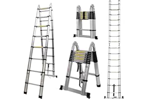 JUPITOR Telescoping Ladder 16ft Extension Ladder A-Frame Ladders for Home with Ladder Stabilizer Multi-Purpose As 8.5ft A-frame + 16.5ft Standard Ladder Use for 11-18ft Ceiling Replace Light Bulbs, Max 330lbs