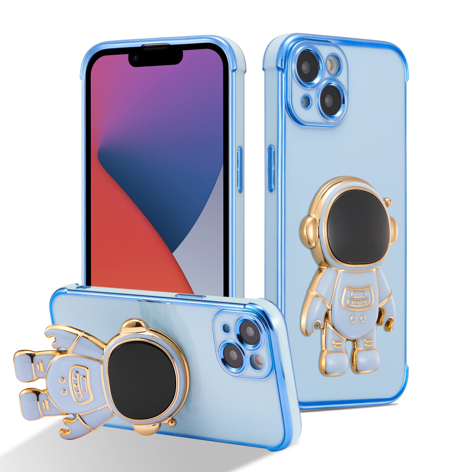 RALEAVO Compatible with iPhone 14 (6.1") Case with Cute Astronaut Kickstand Design Shockproof Plating Phone Case for iPhone 14-Blue — image 1