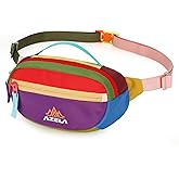Retro Fanny Pack for Women Men Hiking Waist Packs 2 Pockets Color-blocking Belt Bags for Festival 80s 90s Theme Party Running Traveling (Purple)
