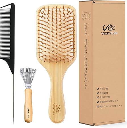 Amazon Vickylee 竹の大板櫛 ヘアブラシ 竹製櫛 美髪ケア 頭皮マッサージ 静電気防止 竹ブラシ Vickylee 櫛 コーム 通販