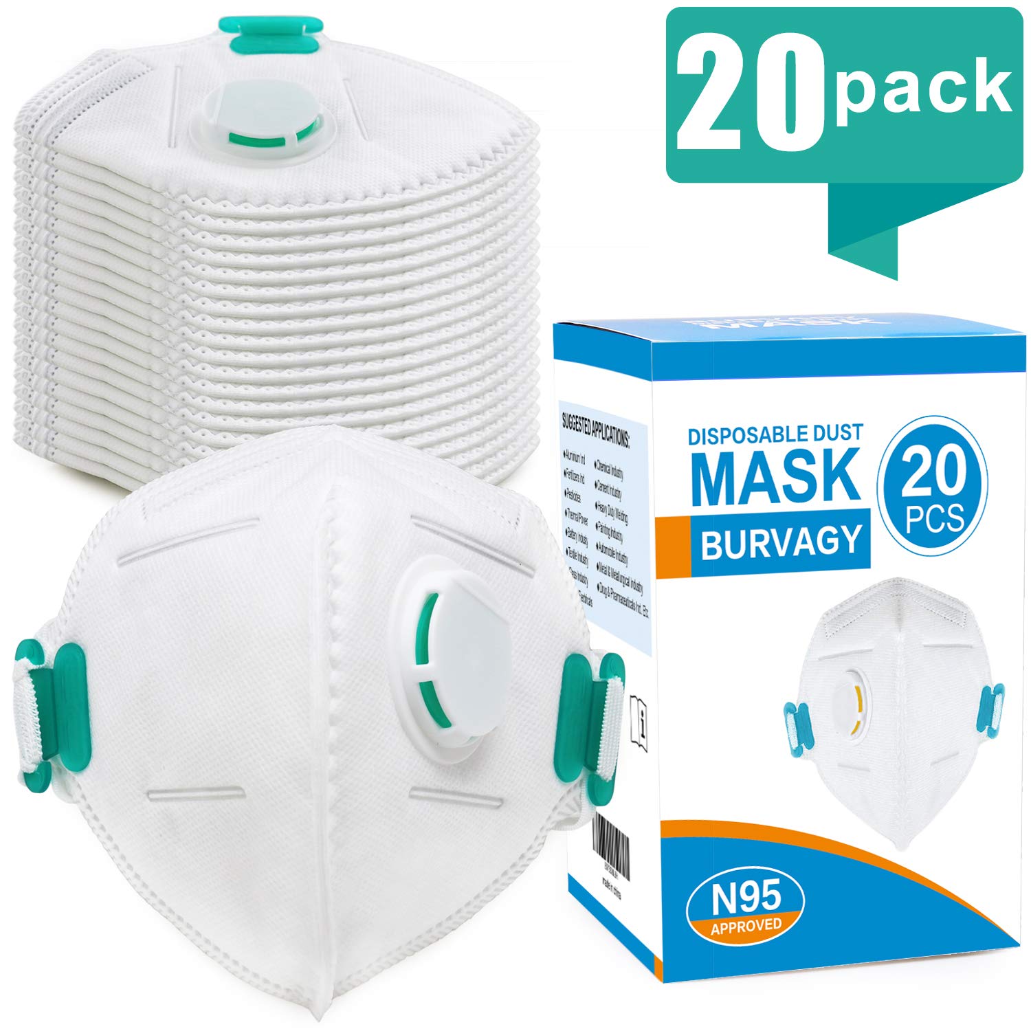 BURVAGY NIOSH CertifiedDust Mask Respirator Face Masks N95 Disposable