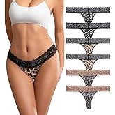 NYAALIN Untamed Allure -6-Pack Women's Thong Underwear: Leopard & Dot Mix, Breathable Seamless Panties, Cheeky Cut Thong