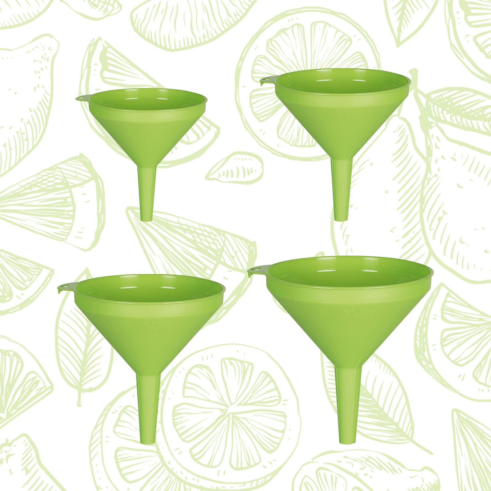 Cosmoplast 4 Kitchen Funnels Diameter 8 12 16 18 cm, 100% Made in Italy, Green