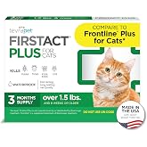 TevraPet FirstAct Plus Flea and Tick Topical for Cats over 1.5lbs, 3 Dose Waterproof Flea and Tick Control/Prevention for 3 Months