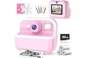 VAKZOVY Kids Camera Instant Print Toys for Girls Age 5-12, 1080P Instant Camera for Kids with Print Selfie Photos, Christmas Birthday Gifts for Girls Age 4 5 6 7 8 9 10 Year Old-32GB Pink