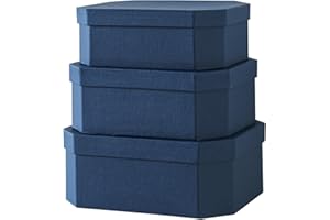Soul & Lane Octagon Textured Decorative Boxes in Navy Blue, Set of 3 Unique Nesting and Durable Cardboard Memory Storage Boxes for Organizing, Gifts, Keepsakes