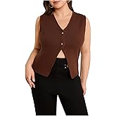 Floerns Women's Plus Size V Neck Sweater Vest Sleeveless Button Up Knitted Pullover