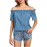 MakeMeChic Women's Summer Off Shoulder Tops Short Sleeve T Shirts Dressy Casual Blouses