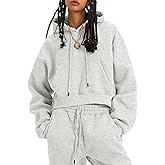 COZYPOIN Womens Fleece 2 Piece Outfits Sweatsuit Crop Top and Pants Hoodie Tracksuit Set