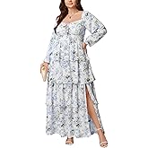 EYWOL Womens Plus Size Floral Tiered Ruffle Long Sleeve Evening Party Wedding Guest Dress