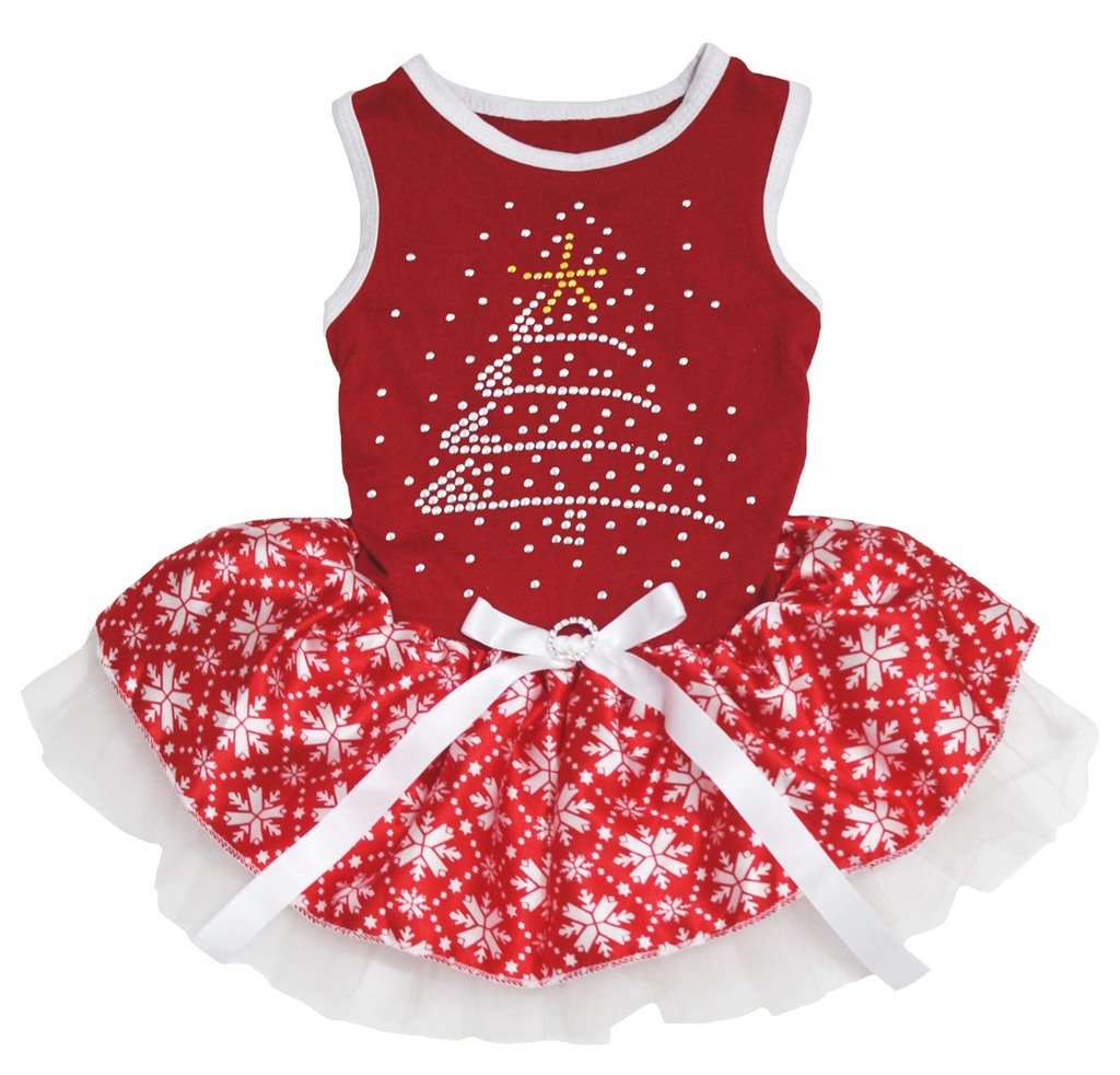 Petitebella Rhinestone Christmas Tree Red Shirt Snowflake Tutu Puppy Dog Dress (XXX-Large)