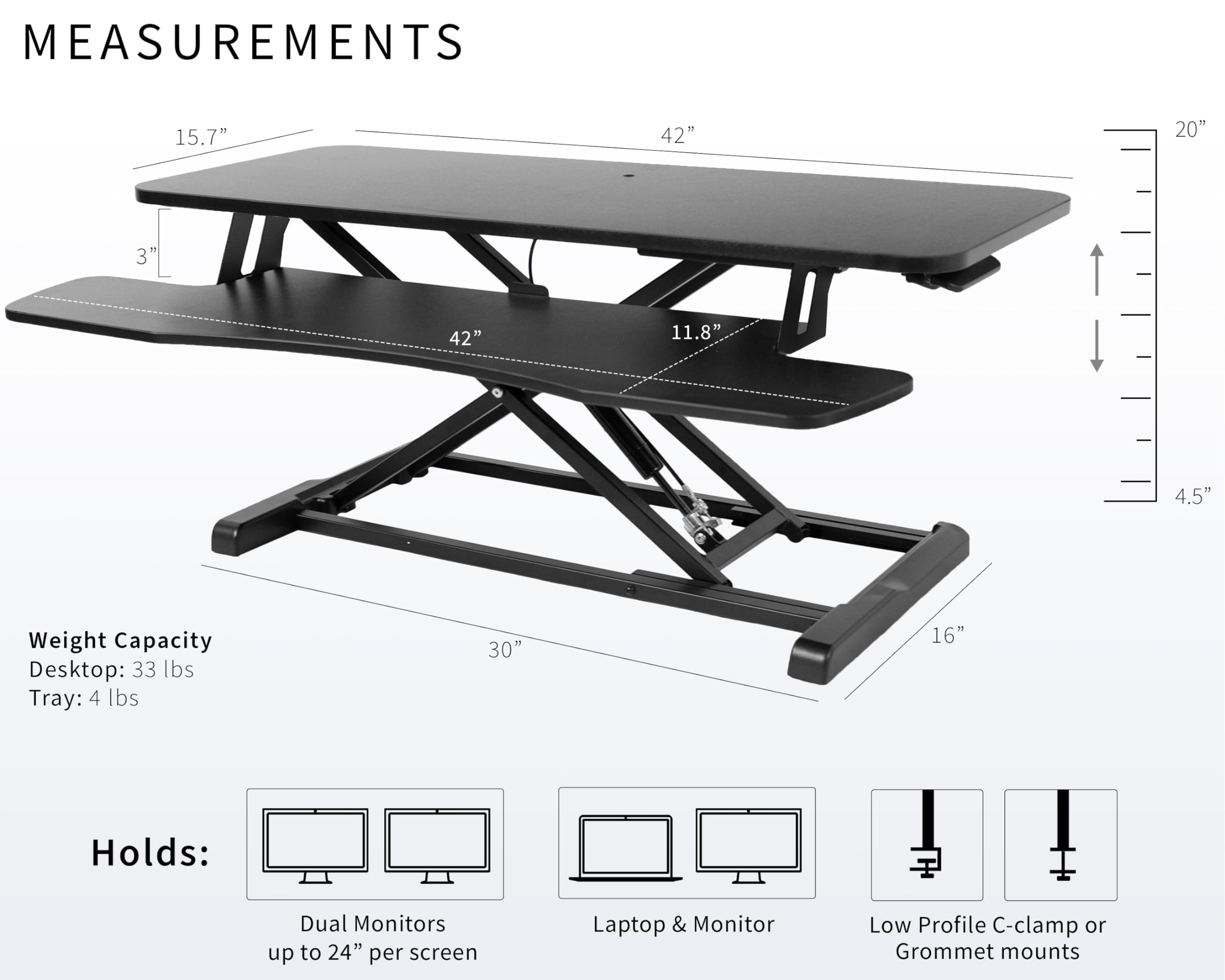 VIVO 42 inch Desk Converter, K Series, Height Adjustable Sit to Stand Riser, Dual Monitor and Laptop Workstation with Wide Keyboard Tray, Black, DESK-V042KB