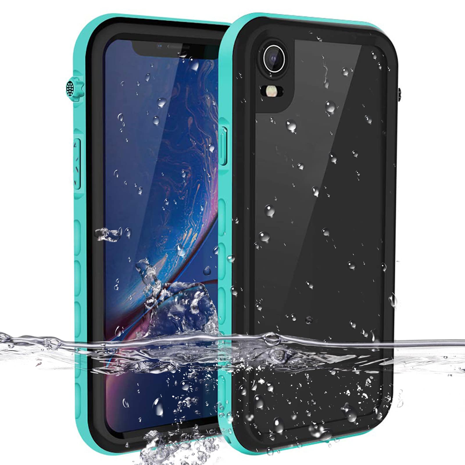 MIZUSUPI Compatible with Waterproof Shockproof Case iPhone XR,Underwater Full Sealed IP68 Certified Case Dustproof Snowproof Cover with Built-in Screen Protector Aqua Blue