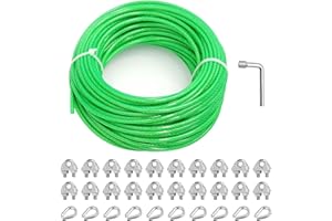 hannger 3/16" Wire Rope, 100 Ft PVC Coated Wire Cable Metal Steel Cable Trellis Kit, Multi-use Clothes Line Cable for T Post/Climbing Grapevines Plants Outdoor/String Light Hanging Kit