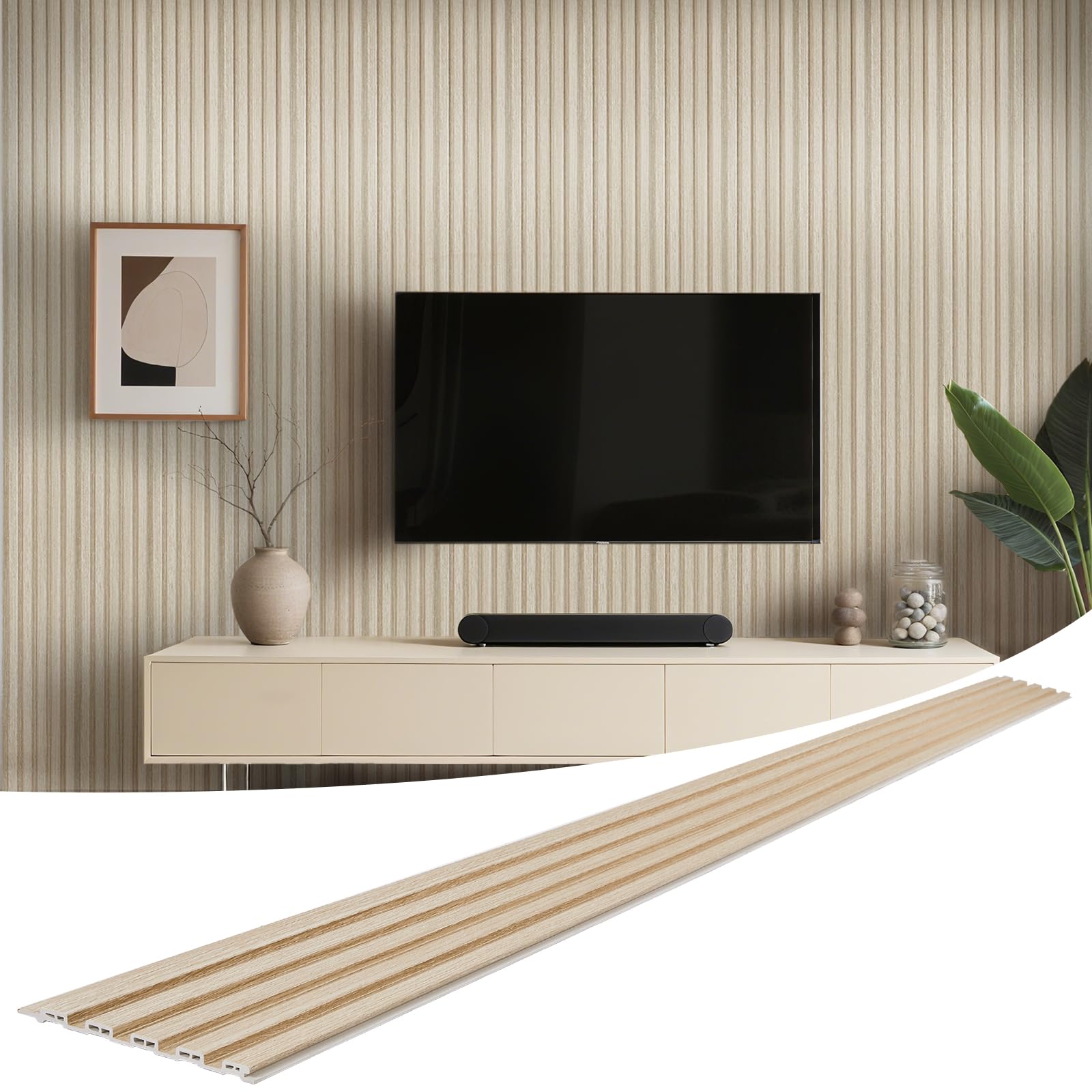 Photo 1 of ***MISSING ONE****LARWORKS WPC Slat Wall Panels 8 Pack 96" x 6", Waterproof Fluted Wall Paneling, Accent 3D Wall Panel for Wall Decor, Bathroom, Bedroom, Office - Low Grille Oak (Cover Approx.32 sq.ft)