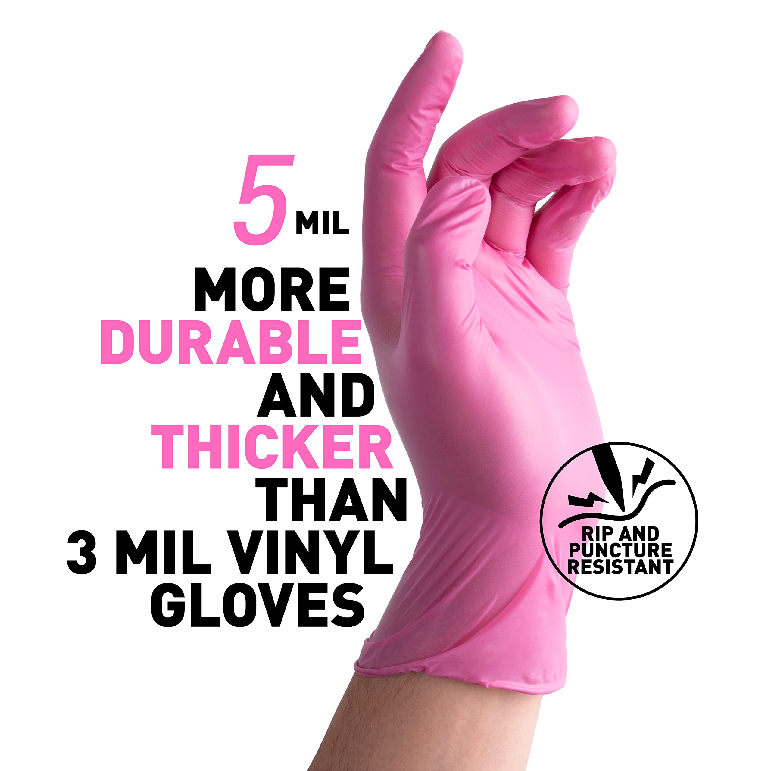 OKIAAS Black/Pink Vinyl Disposable Gloves Latex Free, Food Grade, 5 mil, Cooking, Cleaning, Hair Dye, 50/100/200/1000 Count