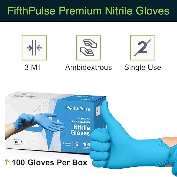 FIFTHPULSE BLUE NITRILE MEDICAL GLOVES LARGE, 100 COUNT – SURGICAL GRADE LATEX FREE DISPOSABLE GLOVES