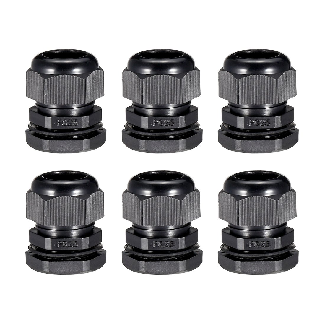 sourcing map 6Pcs PG25 Cable Gland Waterproof Plastic Joint Adjustable Locknut Black for 16mm-21mm Dia Cable Wire