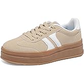 Lxuan Women's Gum Sole Fashion Sneakers-Thick Platform Sole,Anti-Slip Rubber,Lace-Up Comfort Walking Shoes