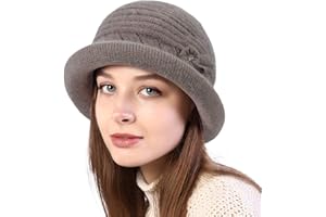 COLORSUN Women Winter Knit 1920s Vintage Bucket Bowler Hat Round Brim Warm Hat