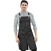 Under NY Sky Cross-Back Black Apron – Chrome Hardware, Coated Twill, Leather Reinforcement, Split-Leg – Adjustable for Men, Women, Pro Barber, Tattoo, Hair Stylist, Barista, Bartender, Server Aprons