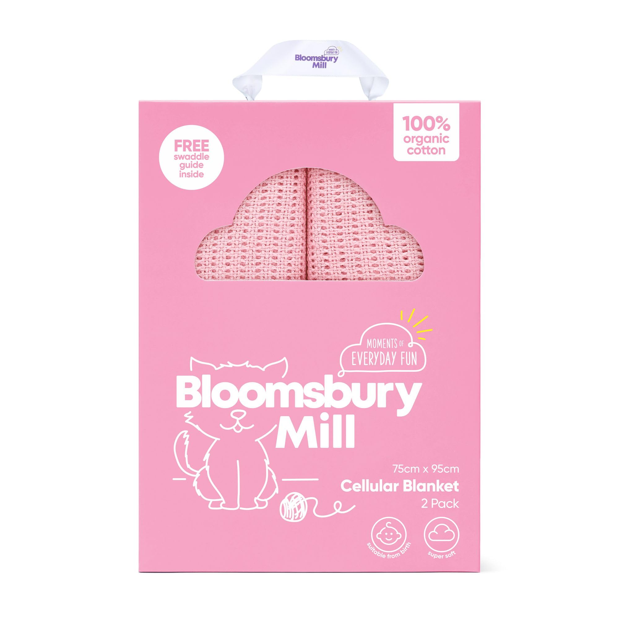 Bloomsbury Mill - Cellular Blankets Baby - Soft 100% Organic Cotton Baby Blanket - Pack of 2 - Essentials For Newborn - Ideal for Cot Bed, Travel, Car Seat, Pram, Moses Basket - Pink 75x95cm