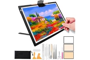 Benss A3 Rechargeable LED Light Pad for Tracing with Weeding Vinyl Set, Light Box with Stand and Top Magnetic Clip 3 Colors Stepless Dimmable Brightness Light Board for Diamond Painting Weeding Vinyl