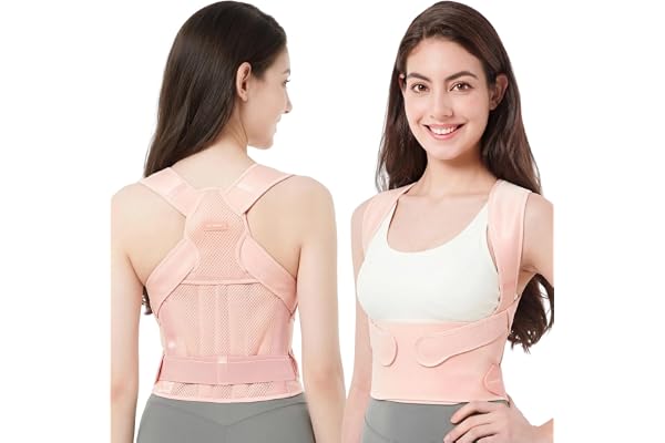 Vicorrect Posture Corrector for Women and Men: Back Brace Support - Shoulders Straightener Relieve Upper Back Pain (Pink Larg