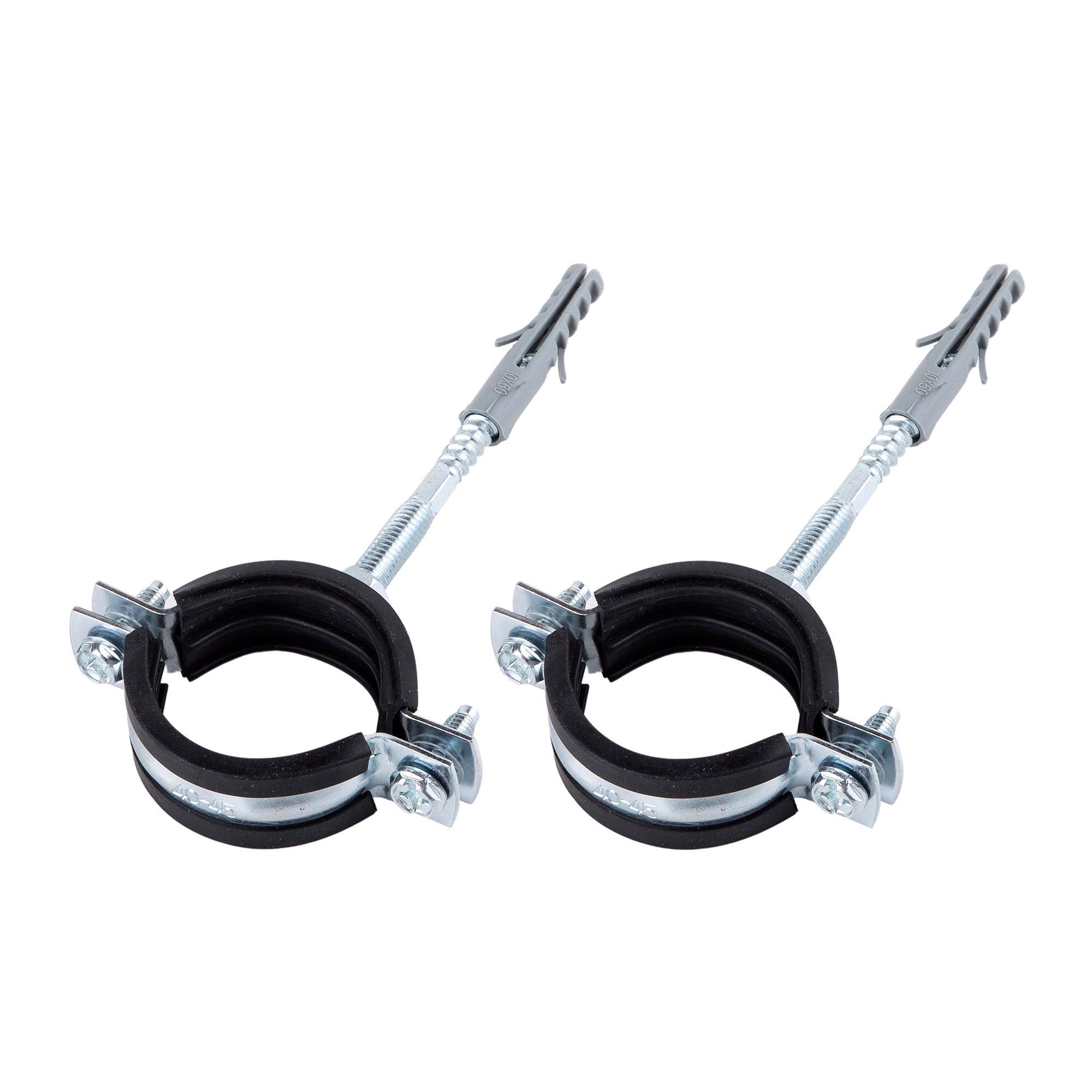 (Pack of 2 pcs) Anti Vibration Single Metal Pipe Brackets Clips Clamps Rubber Lined for Ø 40-45 mm Pipes (2)