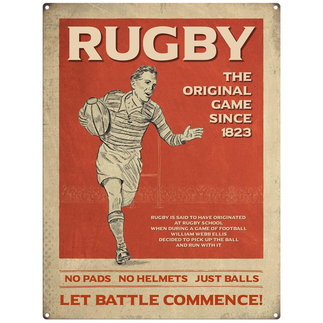 Small (15 x 20 cm) Metal Sign - Retro Sports - Rugby - Let Battle Commence