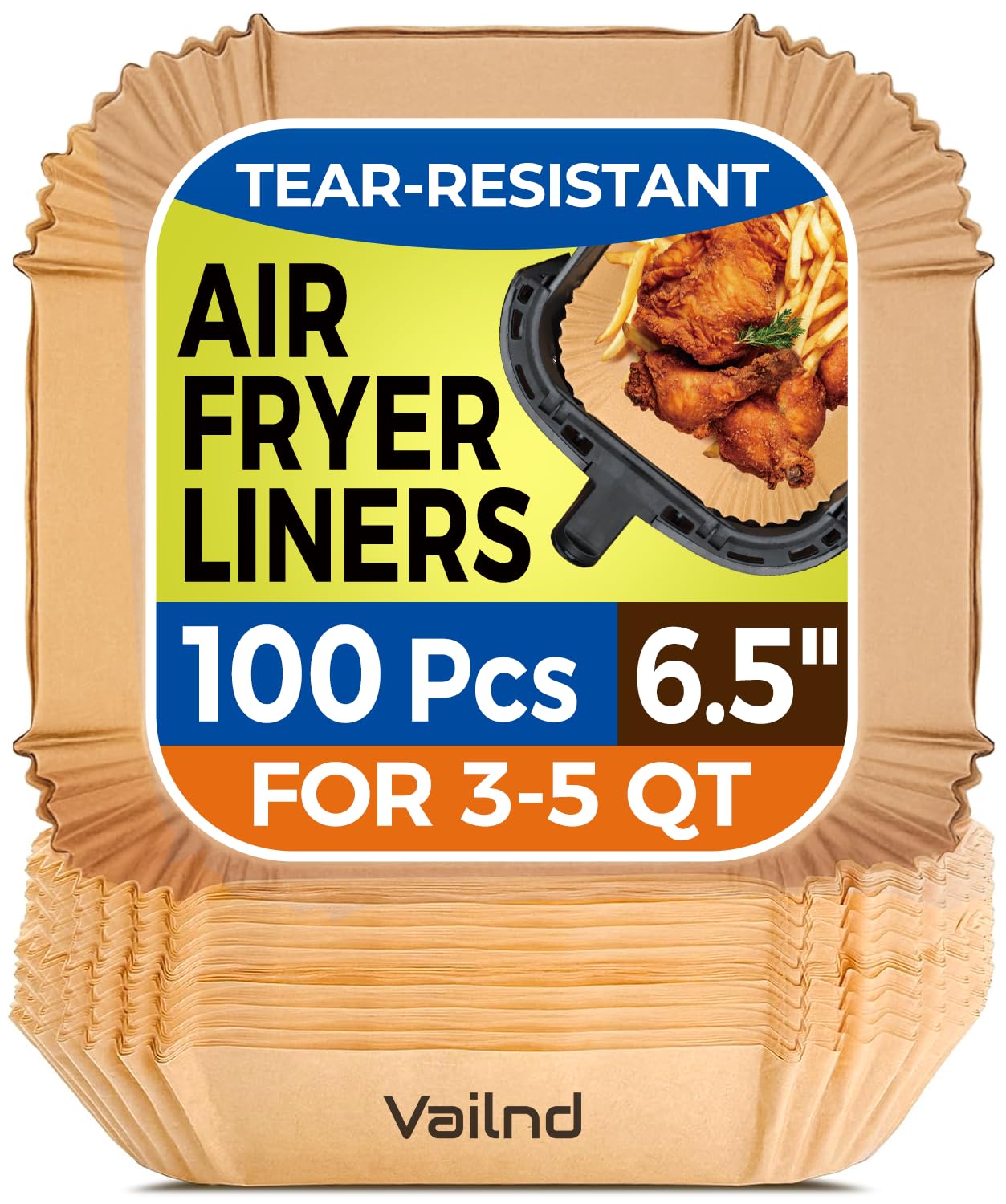 Air Fryer Paper Liners Disposable: 100PCS Non-Stick Air Fryer Parchment Paper, Food Grade Baking Sheets for Baking Roasting Microwave (6.5IN-Square)