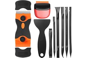Tallew 9 Pcs Plastic Scraper Tool Sticker Plastic Razor Blade Scraper Plastic Pick Plastic Non Scratch Tool Putty Knife for Window Floor Label Removal Paint Cleaning(Black)