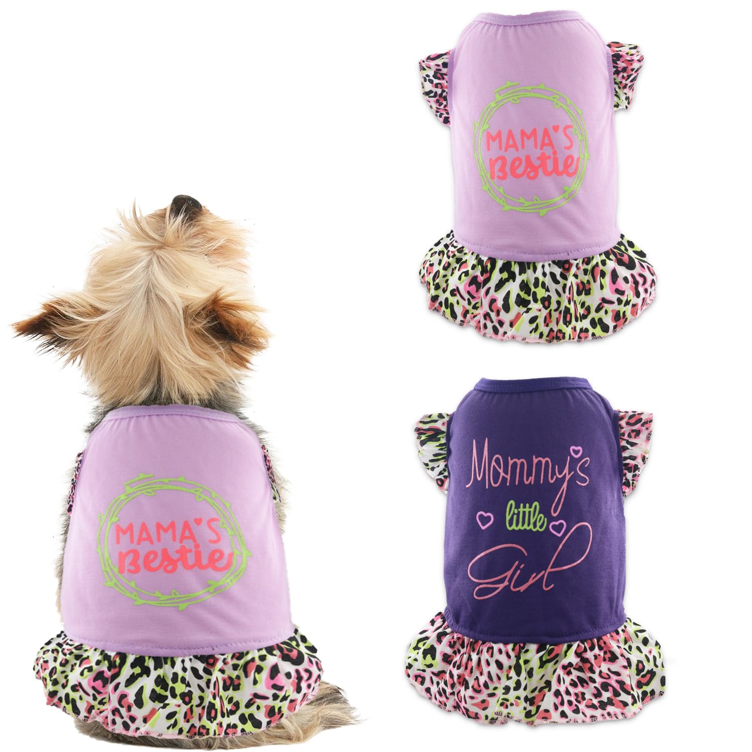 Photo 1 of 2 Pack Small Dog Girl Clothes Dogs Girls Dress Cute Puppy Dresses with Mother's Little Girl Leopard Print Summer Pet Clothes